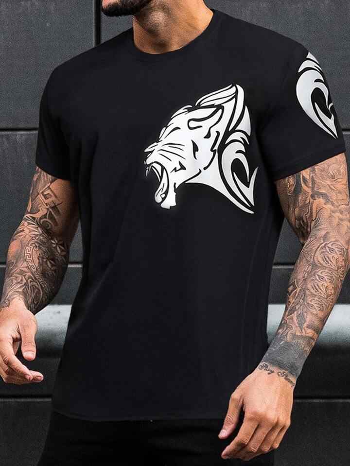 Mens Sticker Printed T-Shirt MMSPS68 - Black