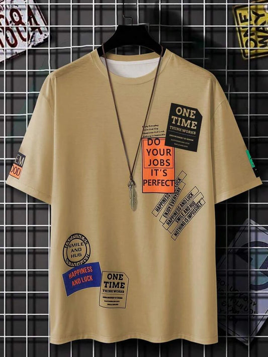 Mens Sticker Printed T-Shirt MMSPS12 - Brown