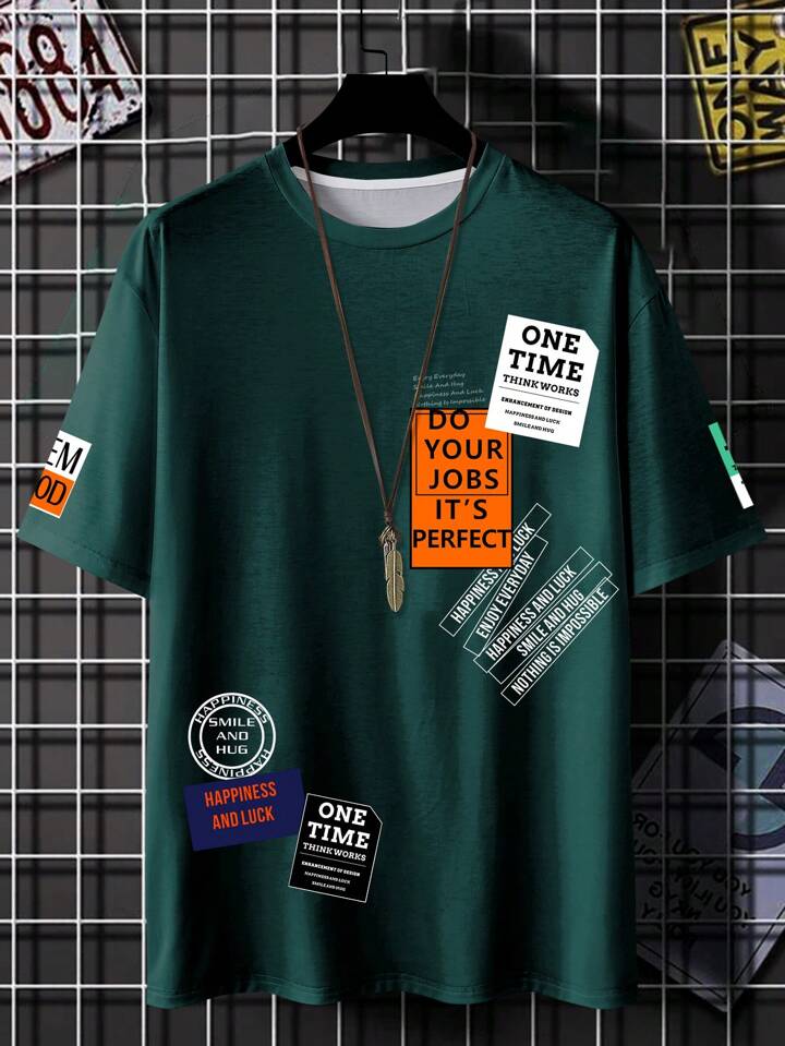 Mens Sticker Printed T-Shirt MMSPS12 - Green