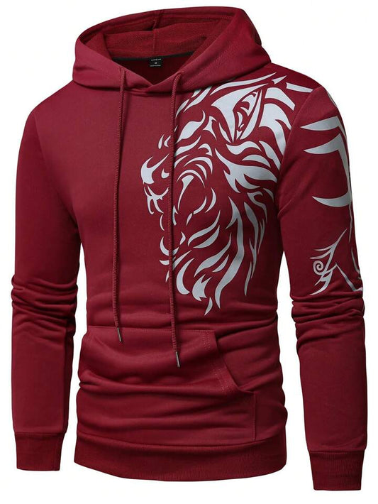 Mens Printed Pullover Kangaroo Hoodie - MIRMPKH6 - Maroon