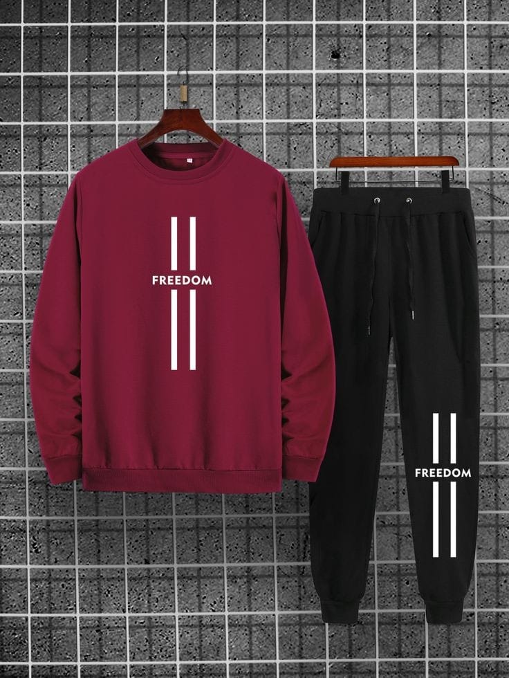 Winter Printed Sweatshirt and Pants Co Ord Set MIRWPCS12 - Maroon Black